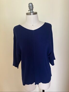 Uniqlo Deep Blue V-Neck Rib Knit Top